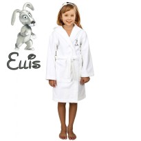 Grey Bear Cartoon Design & Custom Name Embroidery on Kids Hooded Bathrobe